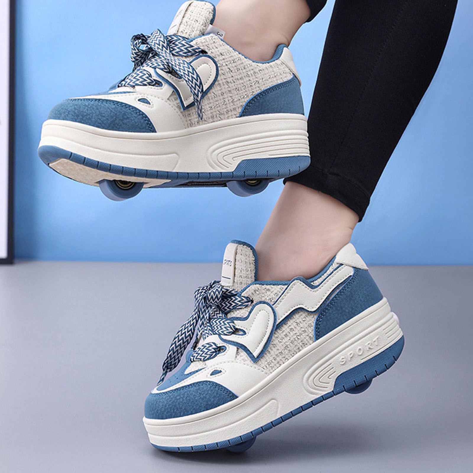 Surwin Chaussures roulettes Enfant, Chaussures de Skateboard à Lacets Fille Garçon avec Roues Arrière Rétractables, Basket à roulettes Sneakers Roller Respirant, 31 EU-40 EU