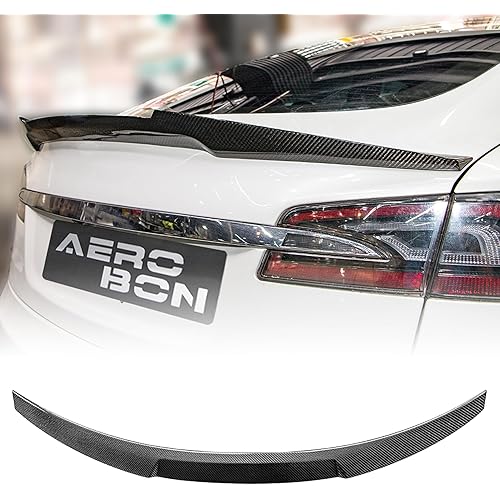AeroBon Real Carbon Fiber Trunk Spoiler Compatible with 2012-2025 Tesla Model S Rear Spoiler (MV Style) Motorsport Version
