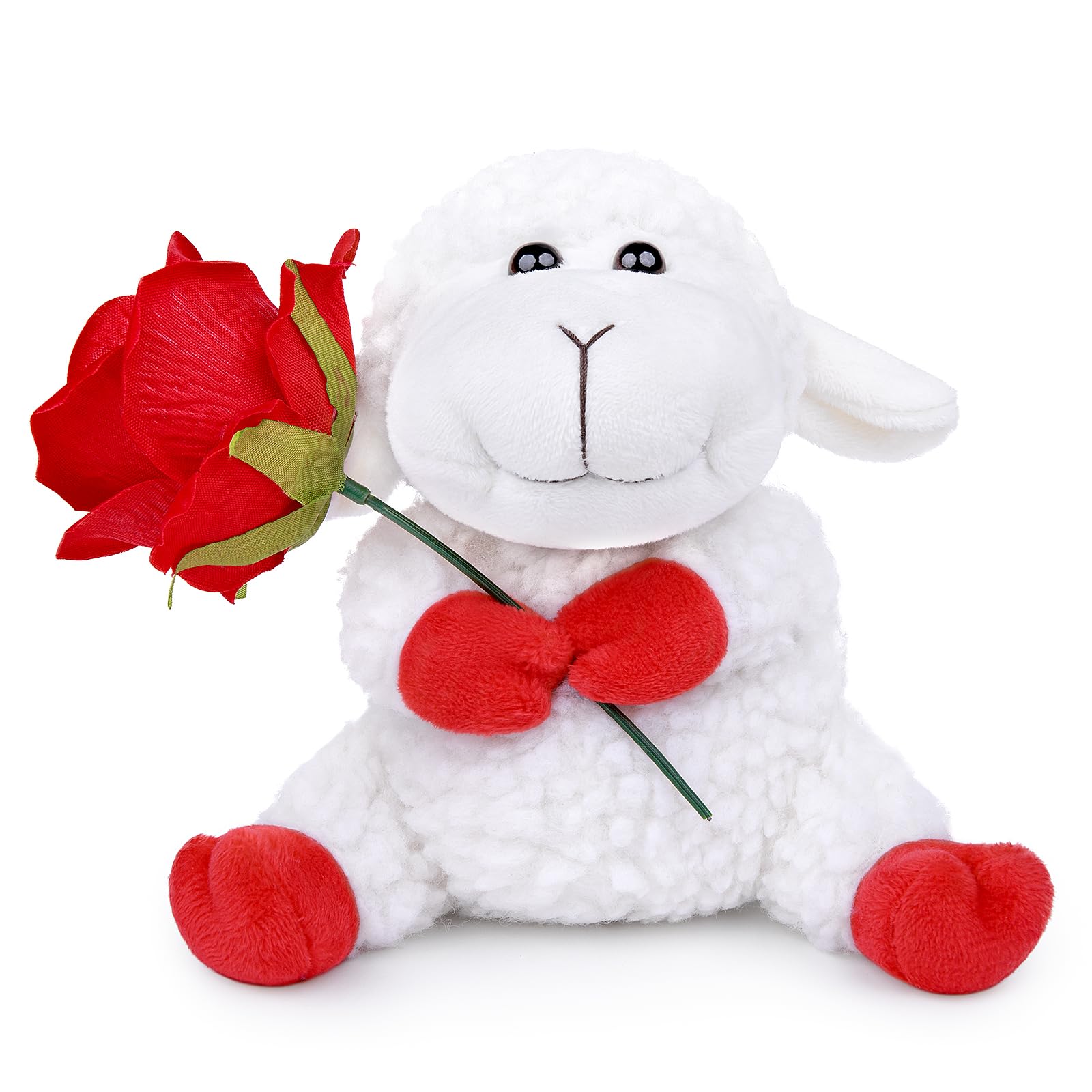 lilizzhoumax Romantic Valentine's Day Rose Flower Lamb Plush Toy 13cm/5”