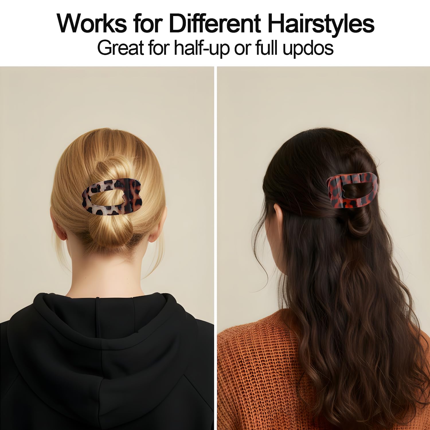 Flat Claw Clips for Women - 4.3” French Tortoise Shell Flat Hair Clips - No Slip Strong Hold Hair Jaw Clips - Duckbill Clips for Thick Hair - 4 Pcs - Image 3