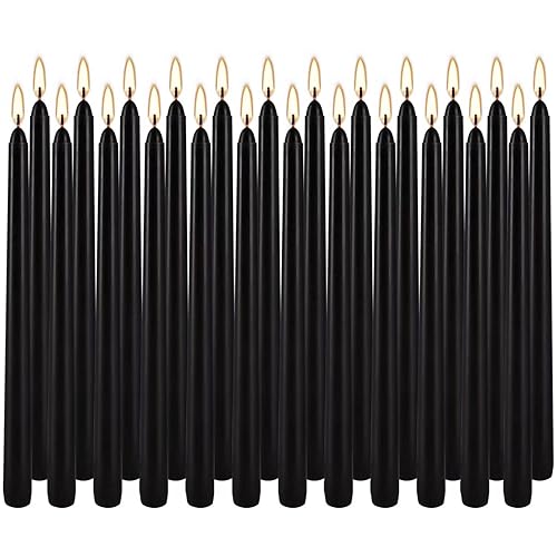 YOROXRG 24 Pack Black Taper Candles, 7-8 Hours Burn Time, Unscented, Smokeless and Dripless, 0.75 x 10 Inch Dinner Candle Set for Household, Wedding, Party and Home Décor Candlesticks - 10"24pcs-Black