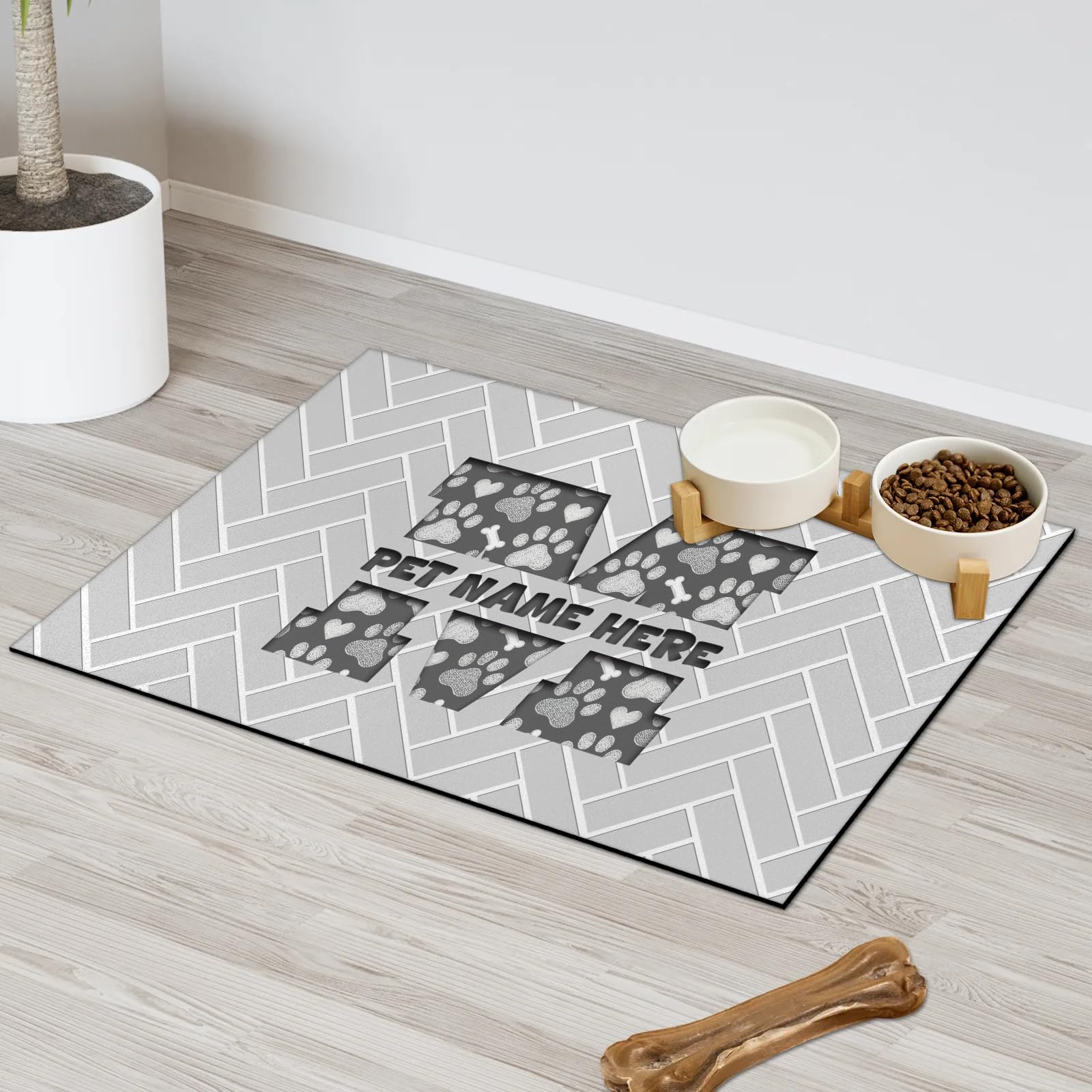Personalised Pet Dog Cat Feeding Mat - Custom Photo & Name, Diatomite Absorbent Mat for Dogs Cats, Non-Slip Bowl Mat, Washable & Foldable, 4 Sizes | Letter Customise