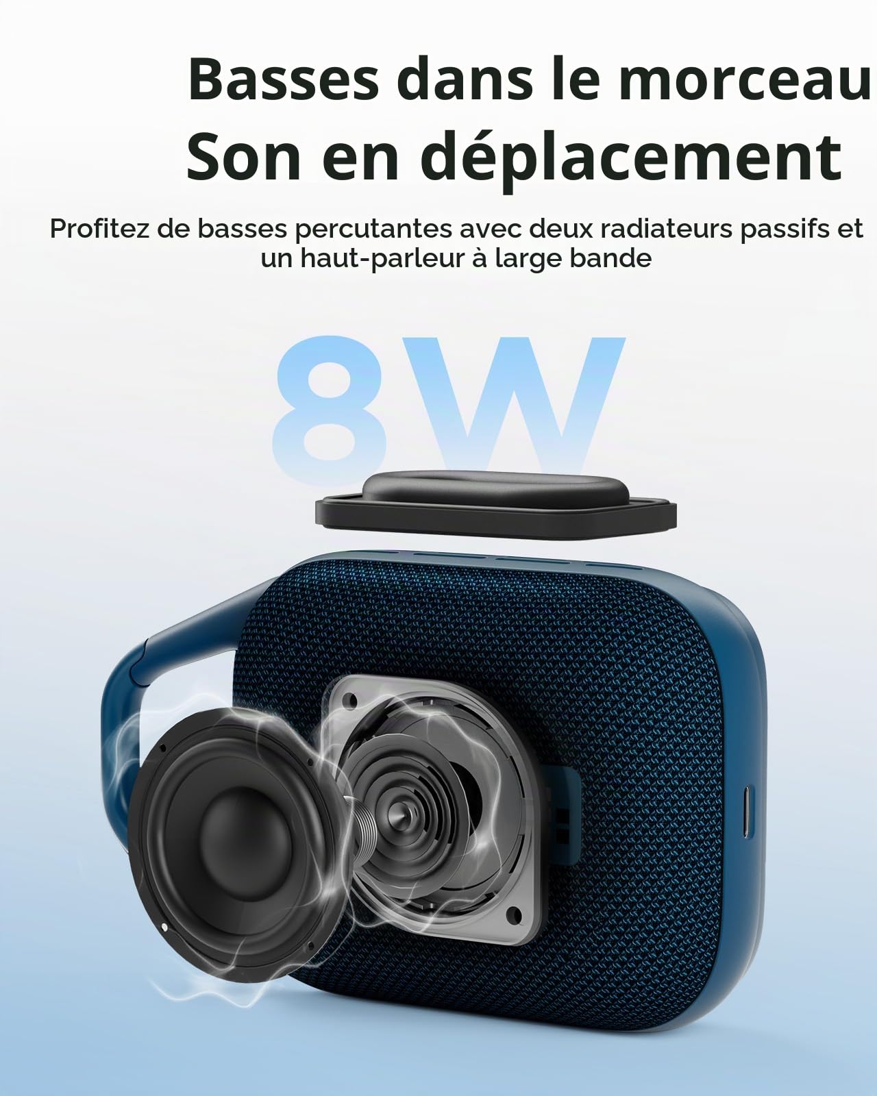 Tronsmart Mirtune H1 Enceinte Portable Bluetooth 5.3, IPX7 Waterproof, 20 Heures de Lecture, Son Fort et Basses puissantes, EQ personnalisé, pour Le Cyclisme, l'escalade, Les Voyages - Bleu