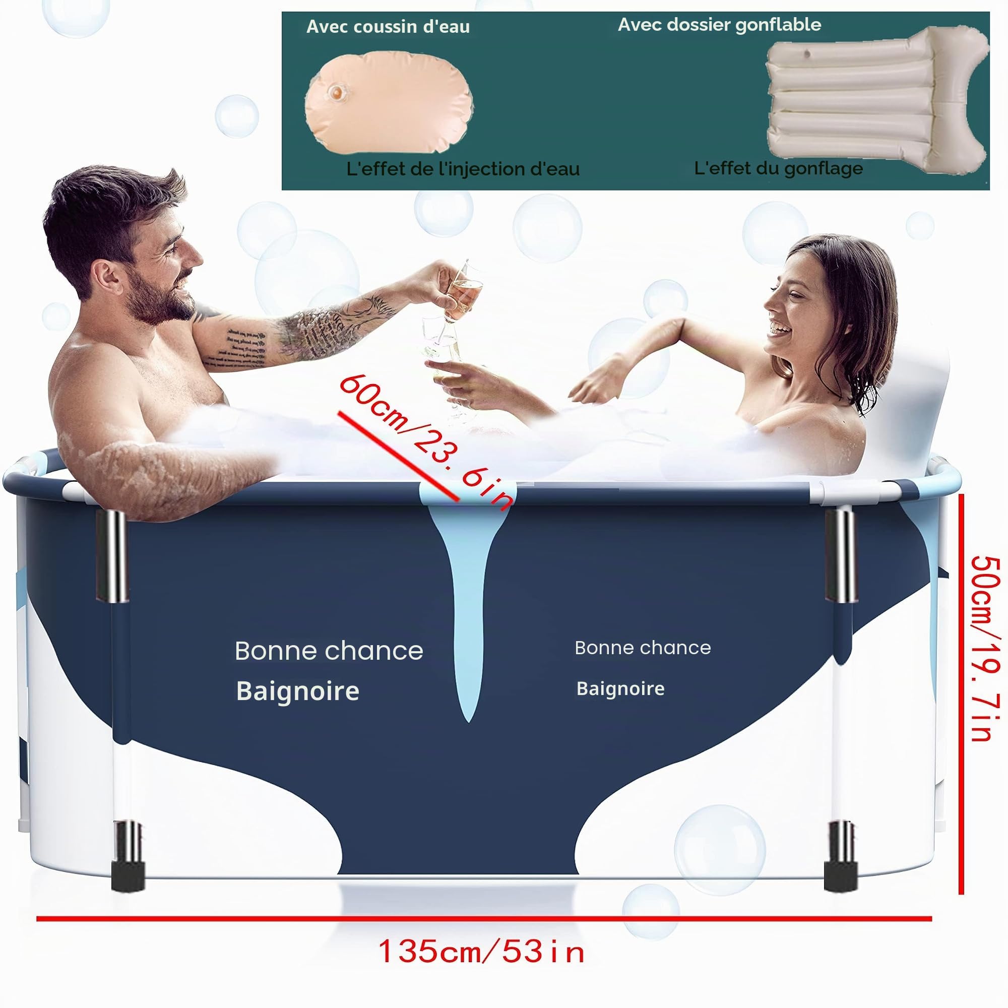 Baignoire pliable pour adulte de 140 x 60 x 50 cm - En matériau isolant à 6 couches - Maintien de la température pour la maison - Spa - Baignoire mobile pour adultes et enfants