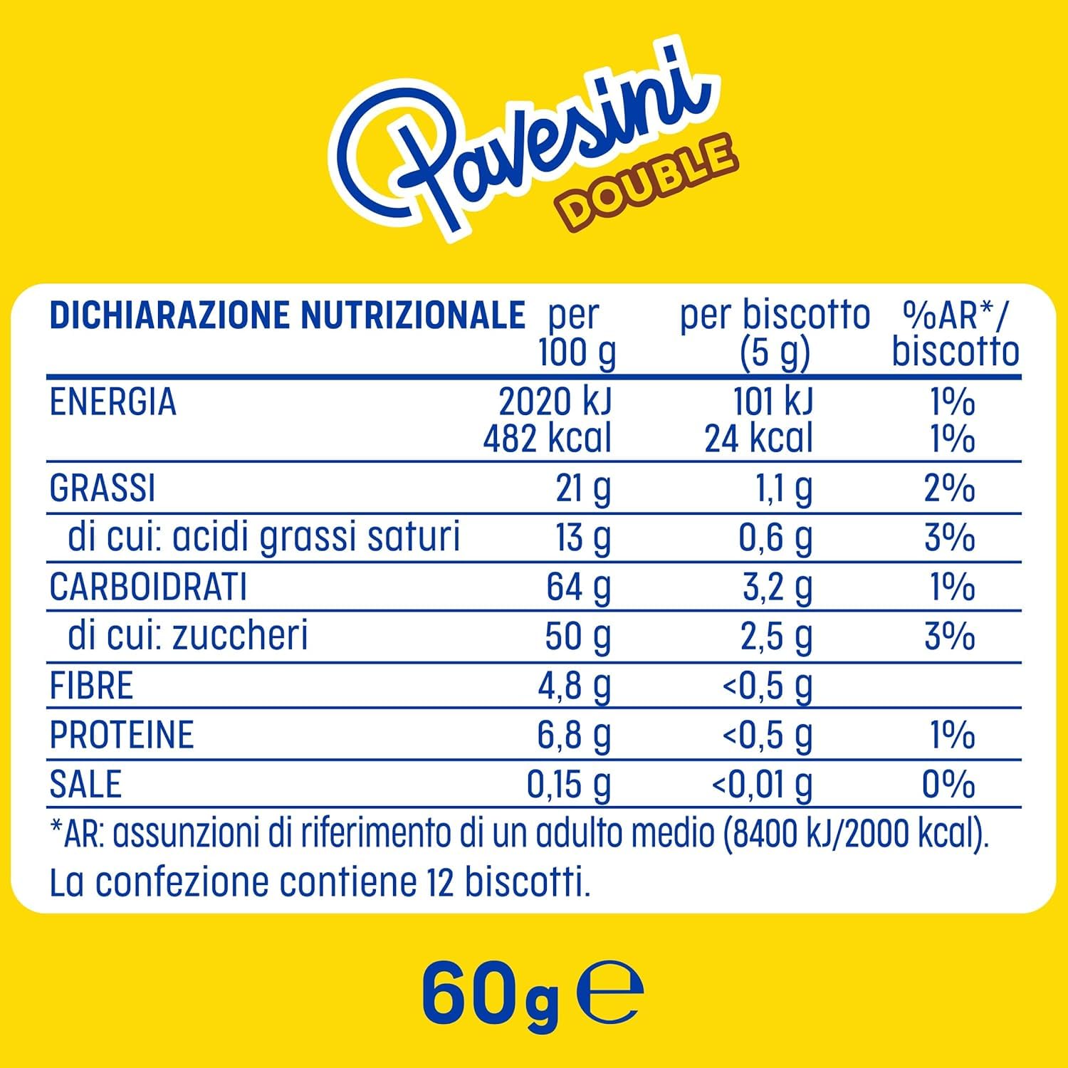 Pavesi Pavesini Double, Snack Croccante con Cioccolato Fondant, Snack croustillant au chocolat noir, collation légère, 12 x 60 g + Italian Gourmet Polpa 400 g