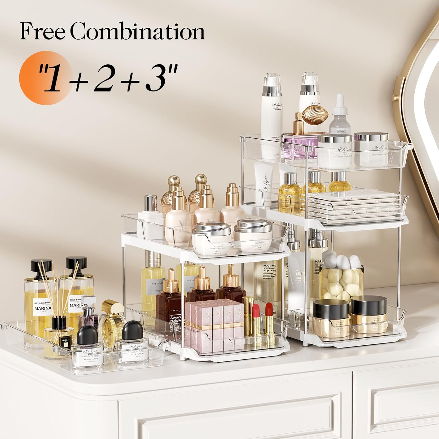 LAMU 2 Pack Bathroom Organizers and Storage, 3-Tier Stackable Under Sink Storage with Pull-Out Drawers & Dividers, Medicine Cabinet Organizer for Kitchen Pantry Organization | 2 Pack, Stackable, Pull-Out Drawers, Dividers - Image 3