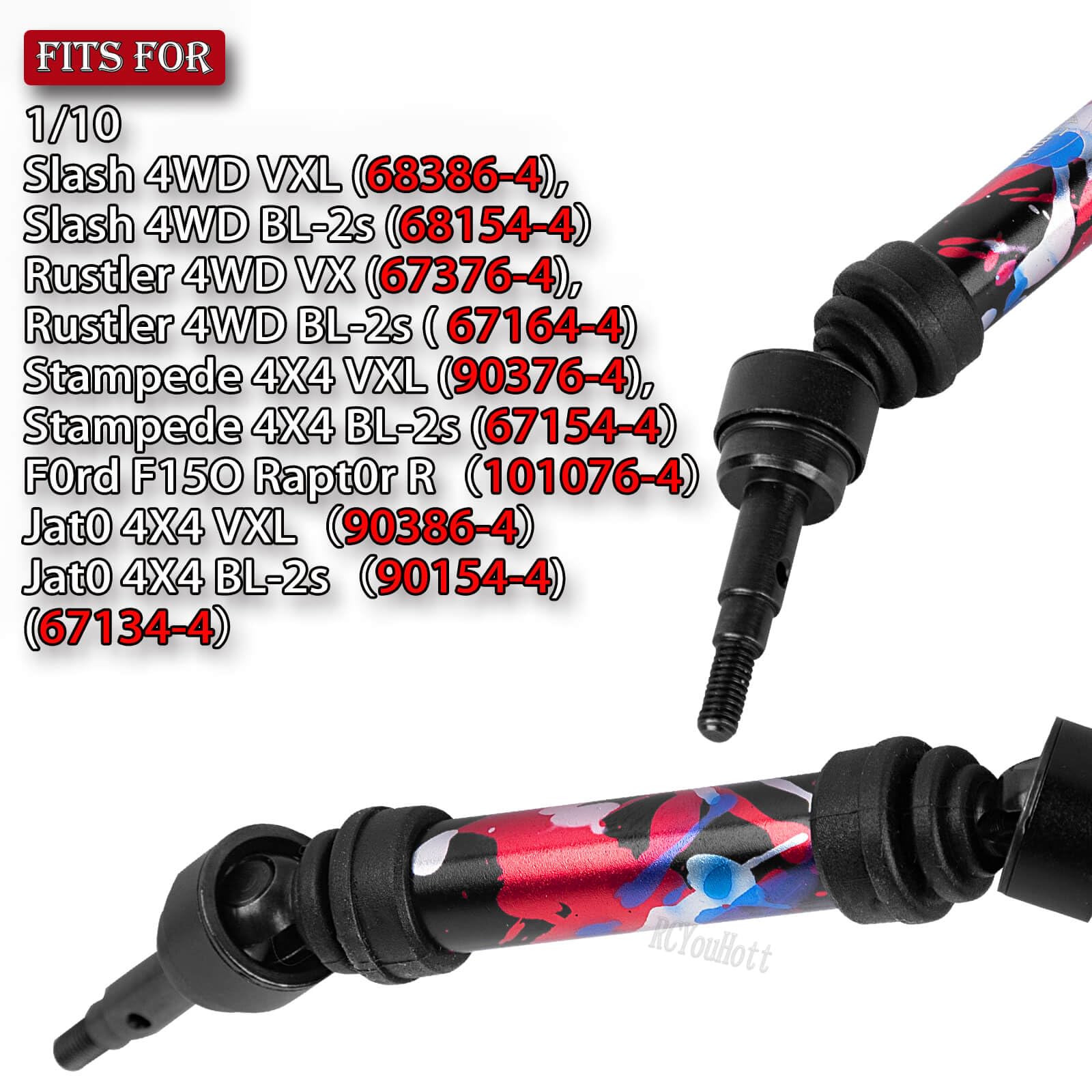 RCYouHott RC #45 Steel Front Rear Driveshaft/Drive Shaft Upgrades Part for 1/10 Slash,Rustler,Stampede,Jat0 4WD 4X4 VXL,F0rd F15O Rapt0r R 4WD,CVD Axles with Hex(#9051#9052) Colorful