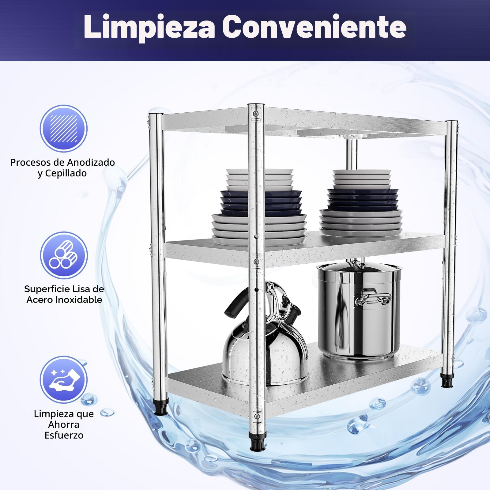 Mesa Acero Inoxidable, 80 x40 x 80 Cm Estantería De Acero Inoxidable, Mesa De Trabajo Acero Inoxidable, 3 baldas, Muebles Cocina Acero Inoxidable para gastronomía, Estante de Carga de 50 kg