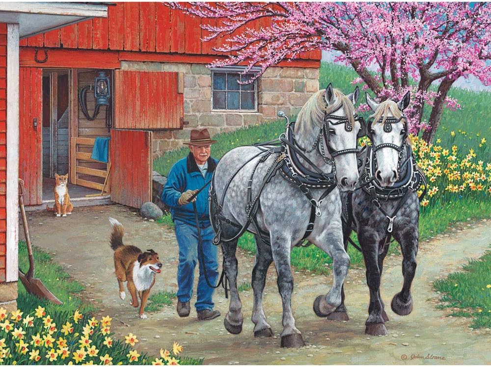 Bits and Pieces - 300 Piece Jigsaw Puzzle for Adults 18" X 24" - Back in The Harness - 300 pc Americana Jigsaws by Artist John Sloane