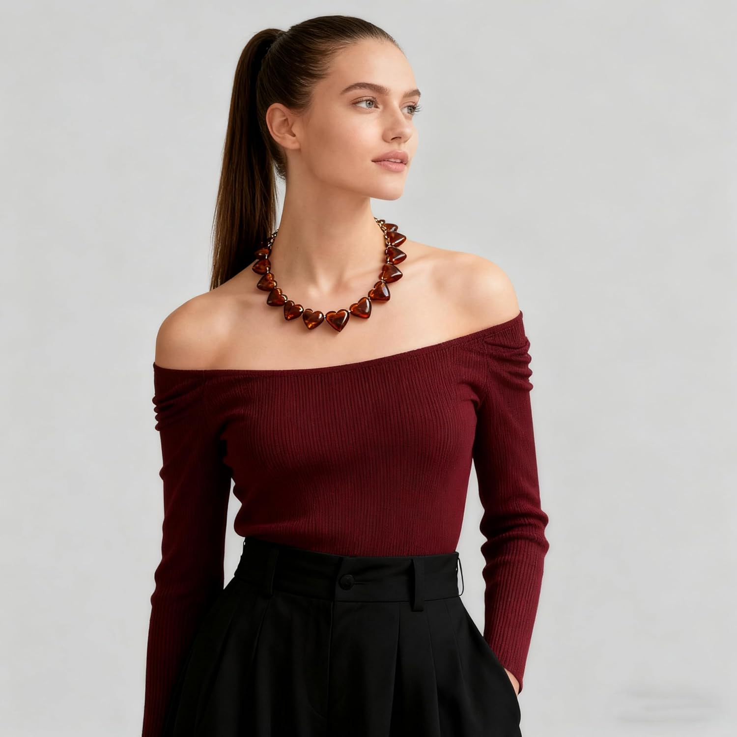 YUJIE Amber Acrylic Heart Choker Necklace for Women Vintage Punk Chunky Necklace Trendy Fashion Accessory - Image 2