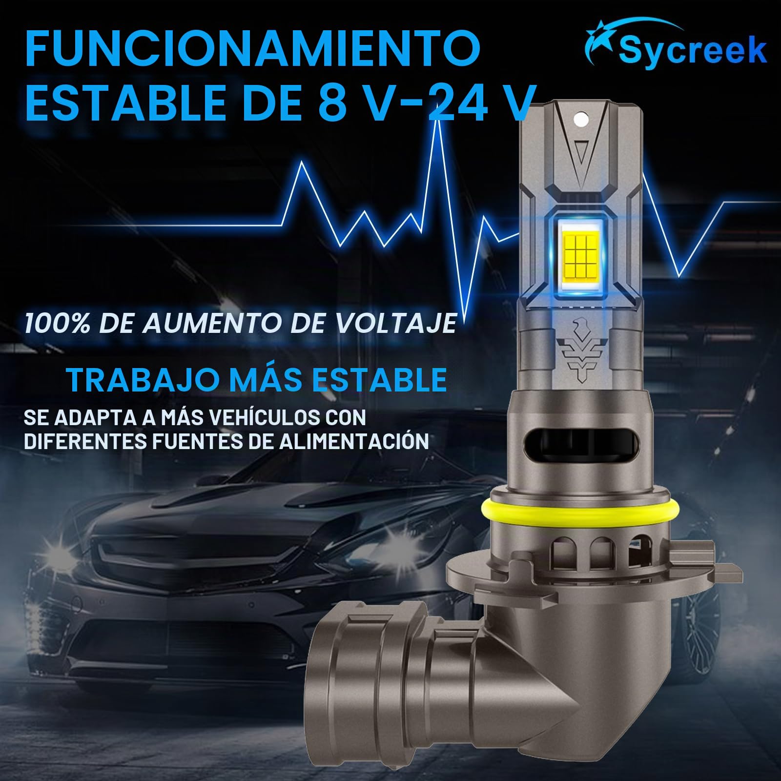 Sycreek Bombilla 9005/HB3 Led 2024 Faro Mejorada Para, 18 Piezas LED,120W 30000LM 600% Super Brillo 6500K Blanco,Compatible 9-24V