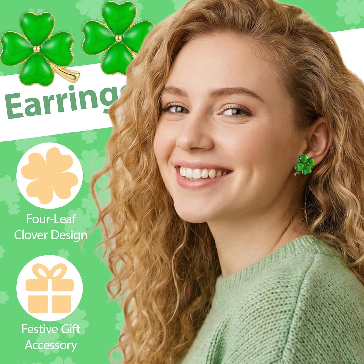Shamrock St Patricks Day Earrings for Women Shirt Accessories Irish Symbol Jewelry Gift, Pierced Available Green Leaf Clover Dangle - Image 3