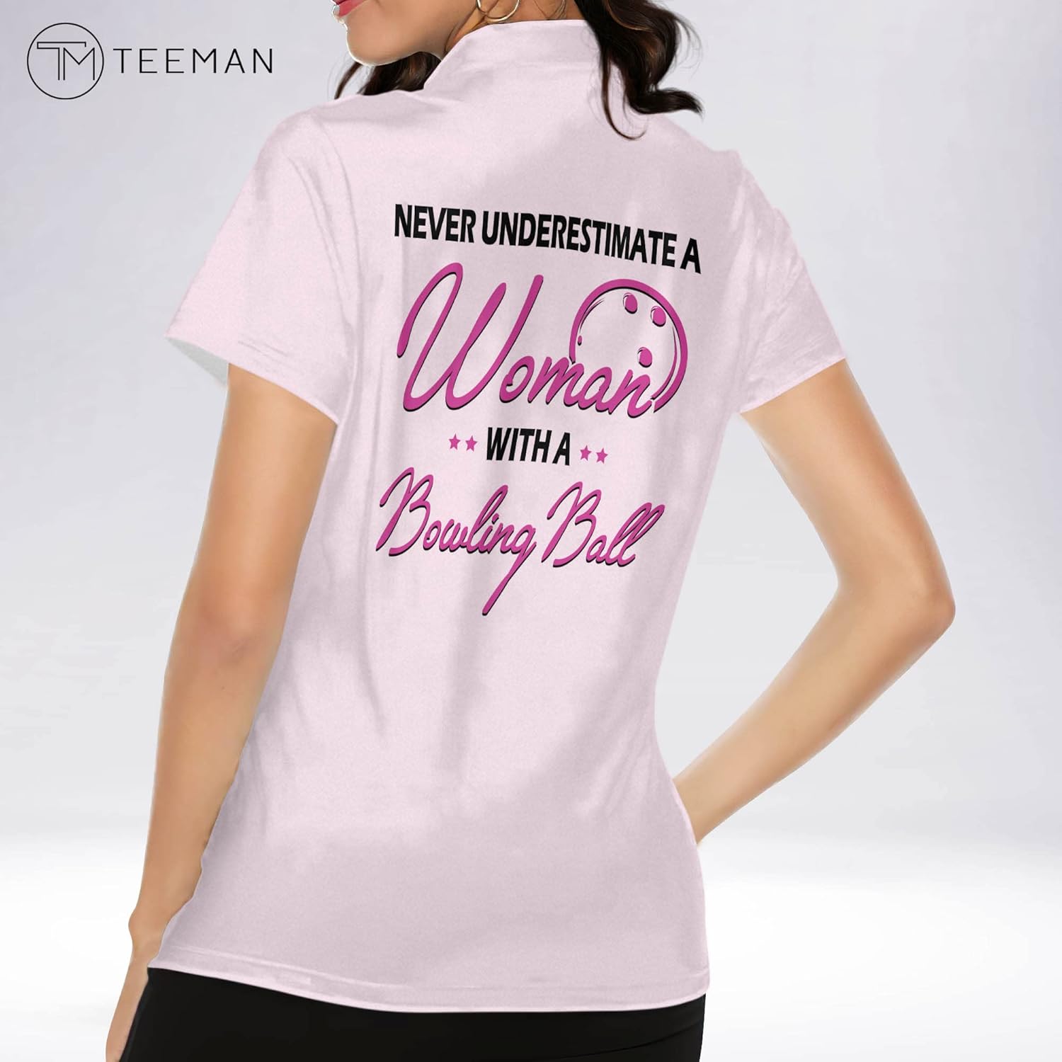 TEEMAN Personalized 3D Pink Bowling Shirts for Women, Custom Funny Bowling Team Shirts for Women, Women Bowling Jerseys