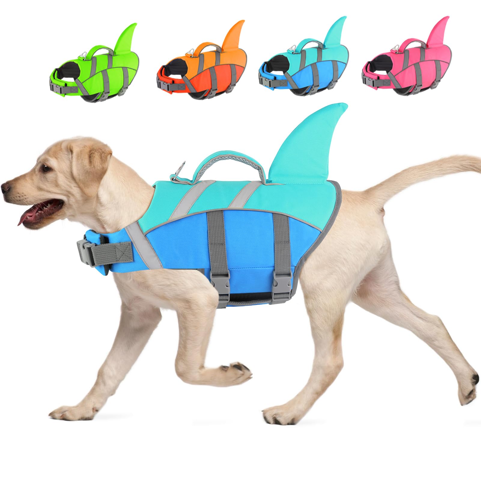 Doglay Dog Life Jacket Shark, Dog Life Vest for Swimming and Boating, High Visibility & High Flotation Swimming Vest with Rescue Handle, Adjustable