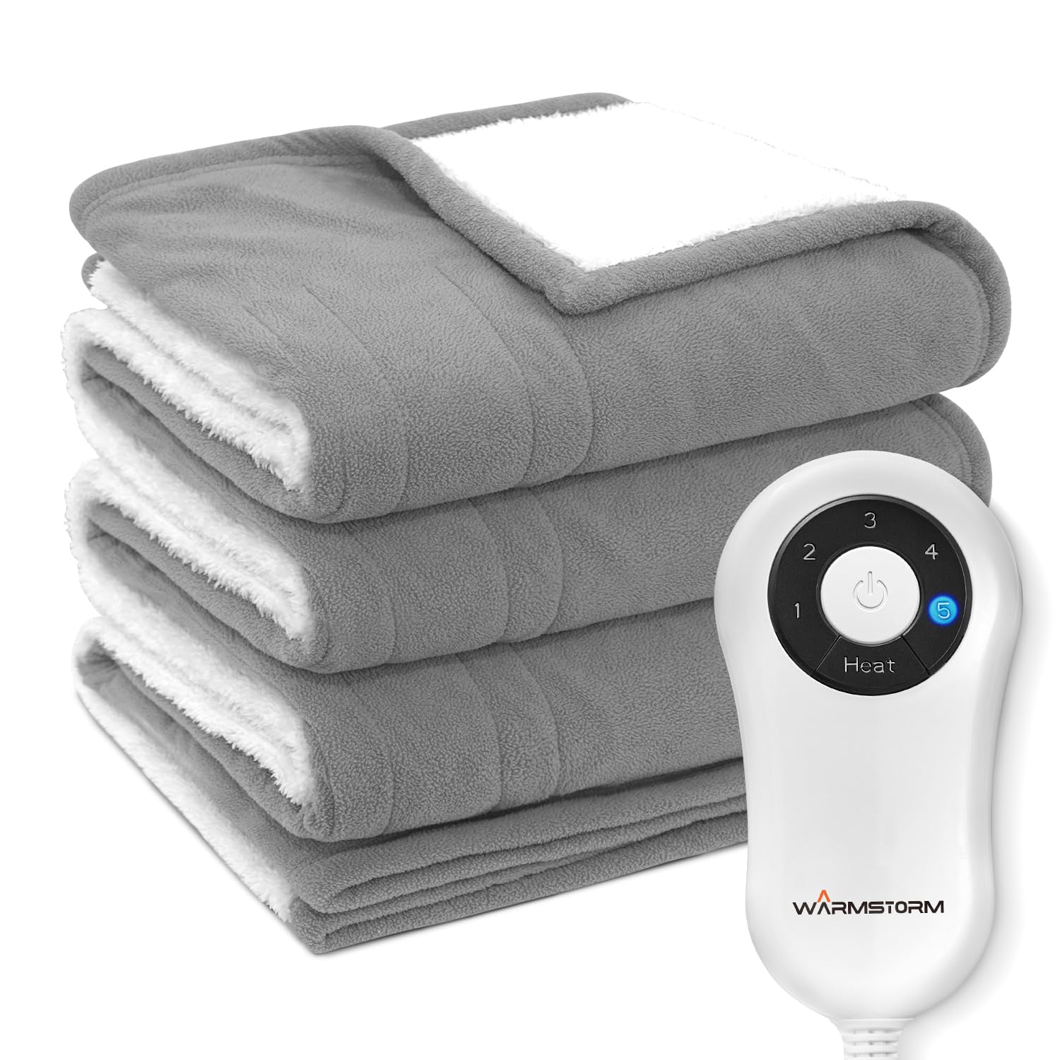 Amazon.com: Warm Storm Heated Blanket Electric Throw - Sherpa u0026 Polar  Fleece Electric Blanket, Fast Heating Blanket with 5 Heat Settings 4 Hours  Auto-Off, Washable 50x60 Grey : Home u0026 Kitchen