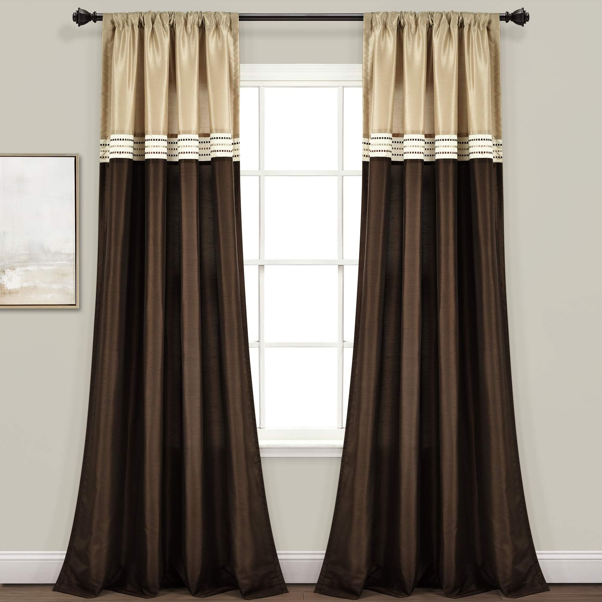 Terra Window Curtain Panel Pair, 84" L x 54" W, Beige & Brown