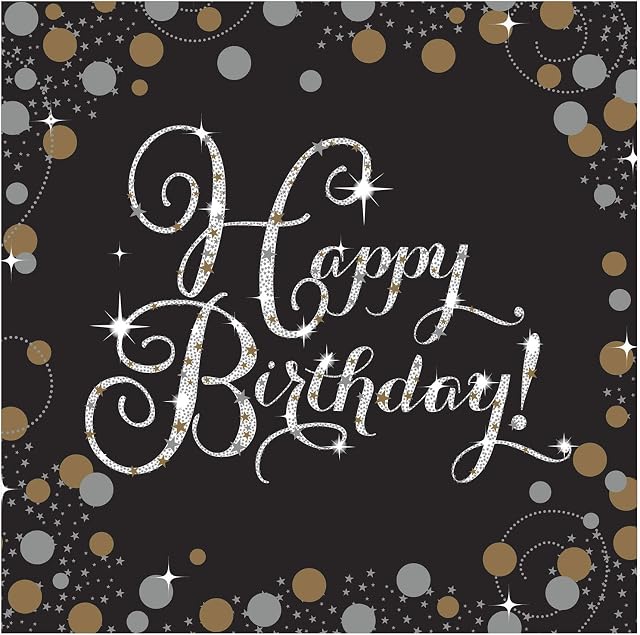 Amscan 9901176 - Gold Sparkling Celebration Happy Birthday Luncheon Napkins - 16 Pack