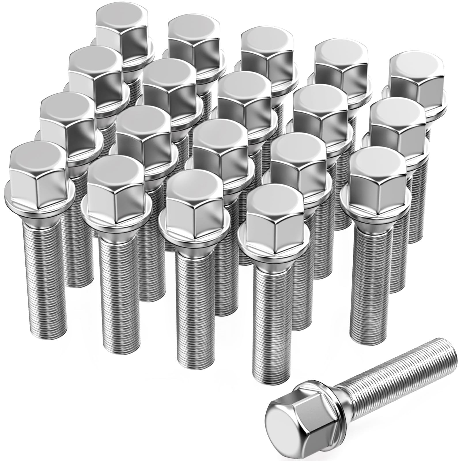 20 Verlängerte Radschrauben Radbolzen für Spurverbreiterungen I M14x1,5x40mm I Kegelbund SW 17mm I Kompatibel mitdie meisten Audi Volkswagen (Chrom)