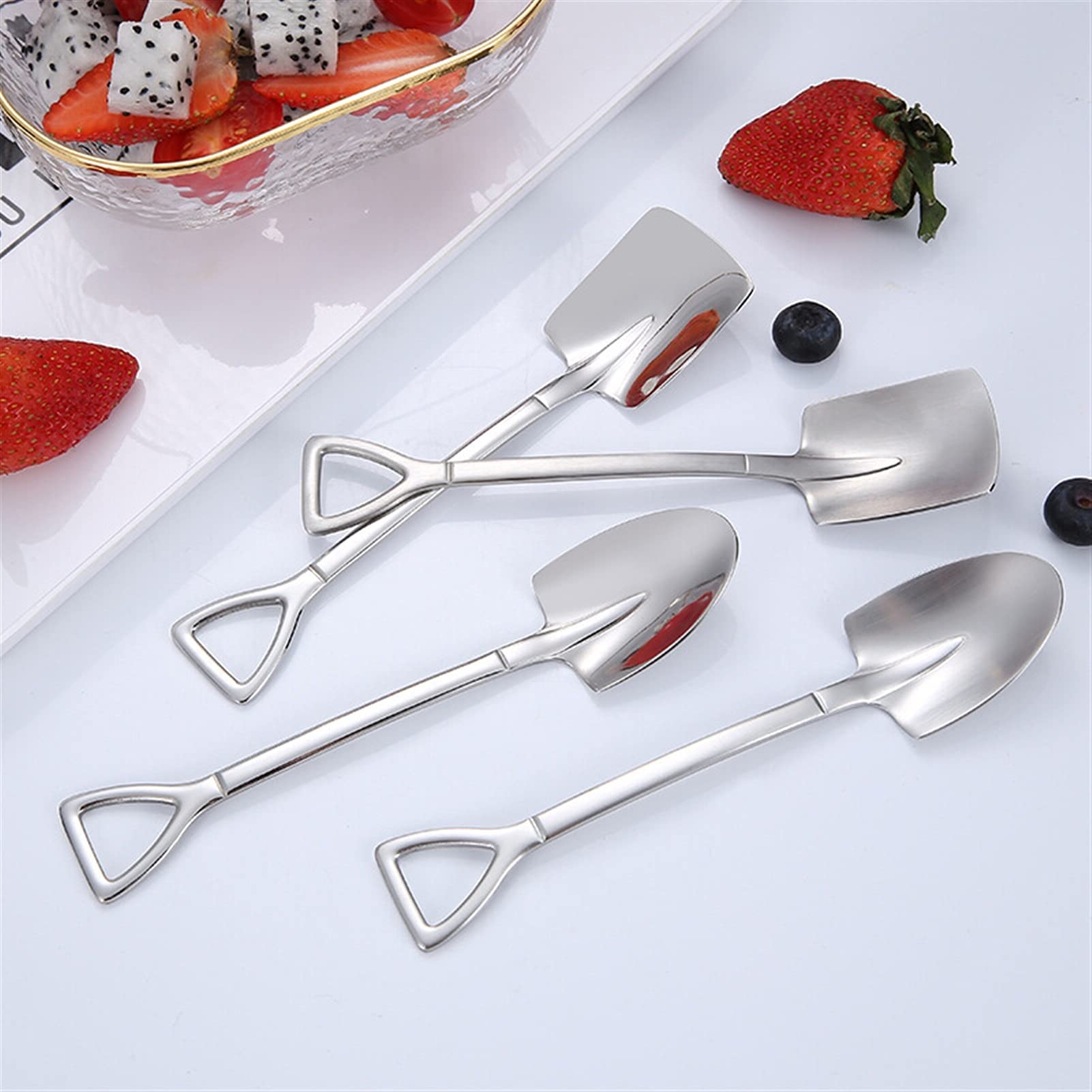 Cucharas de Café, Té 2 Paquete de acero inoxidable Shovel Spoon Home Postre Spoon Creative Western Food Cuchara Cucharas de café, cucharas pequeñas para suministros de fiesta de postre Cuchara para Co