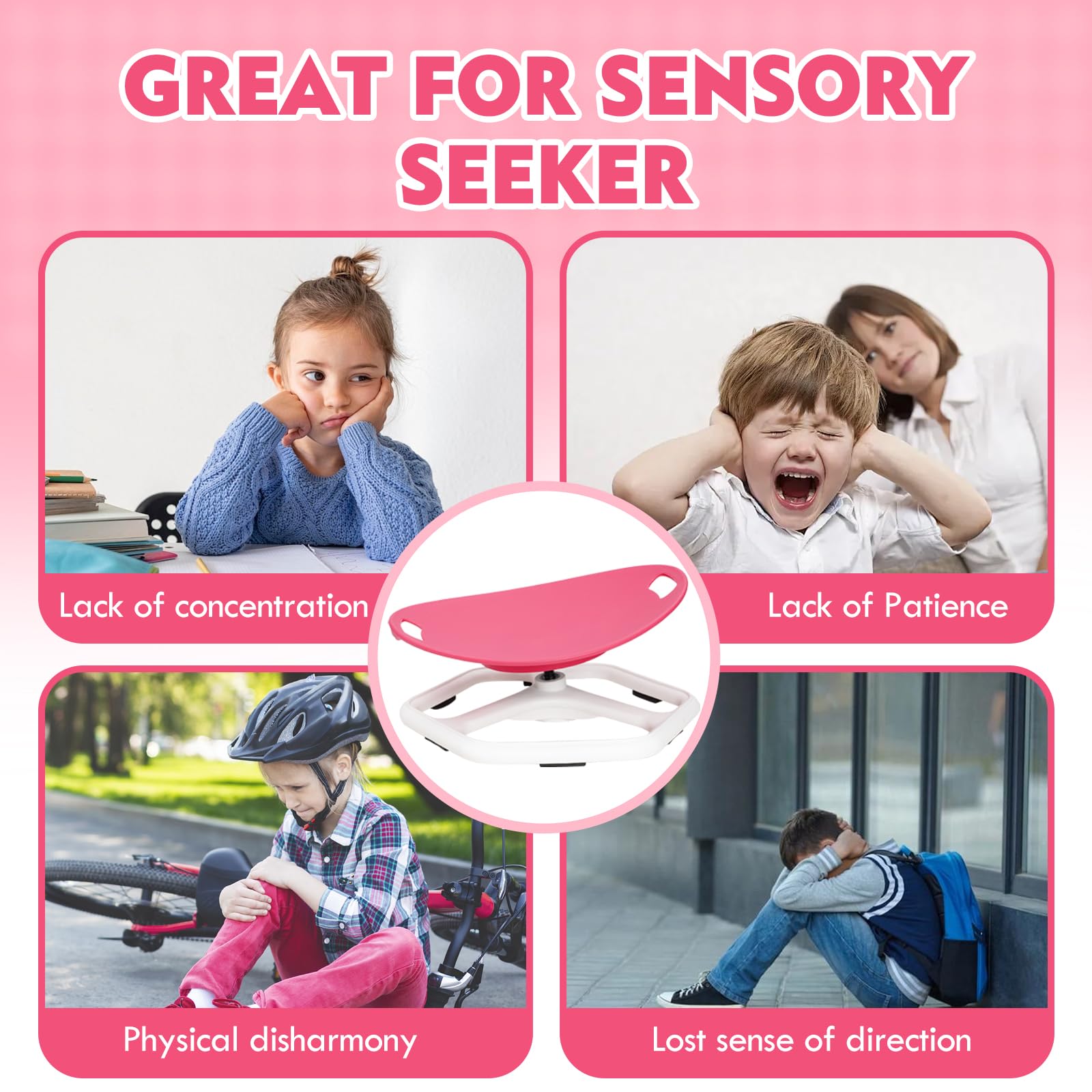 Chaise pivotante pour Enfants autistes, avec poignée de sécurité et Design antidérapant, entraînement de Coordination Physique et équilibre, Rose