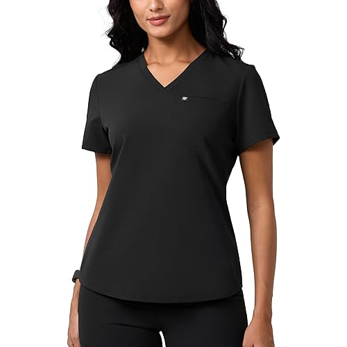Womens V-Neck Scrub Top Soft Stretch Medical Shirts Wrinkle-Resistant Classic Fit with Pocket