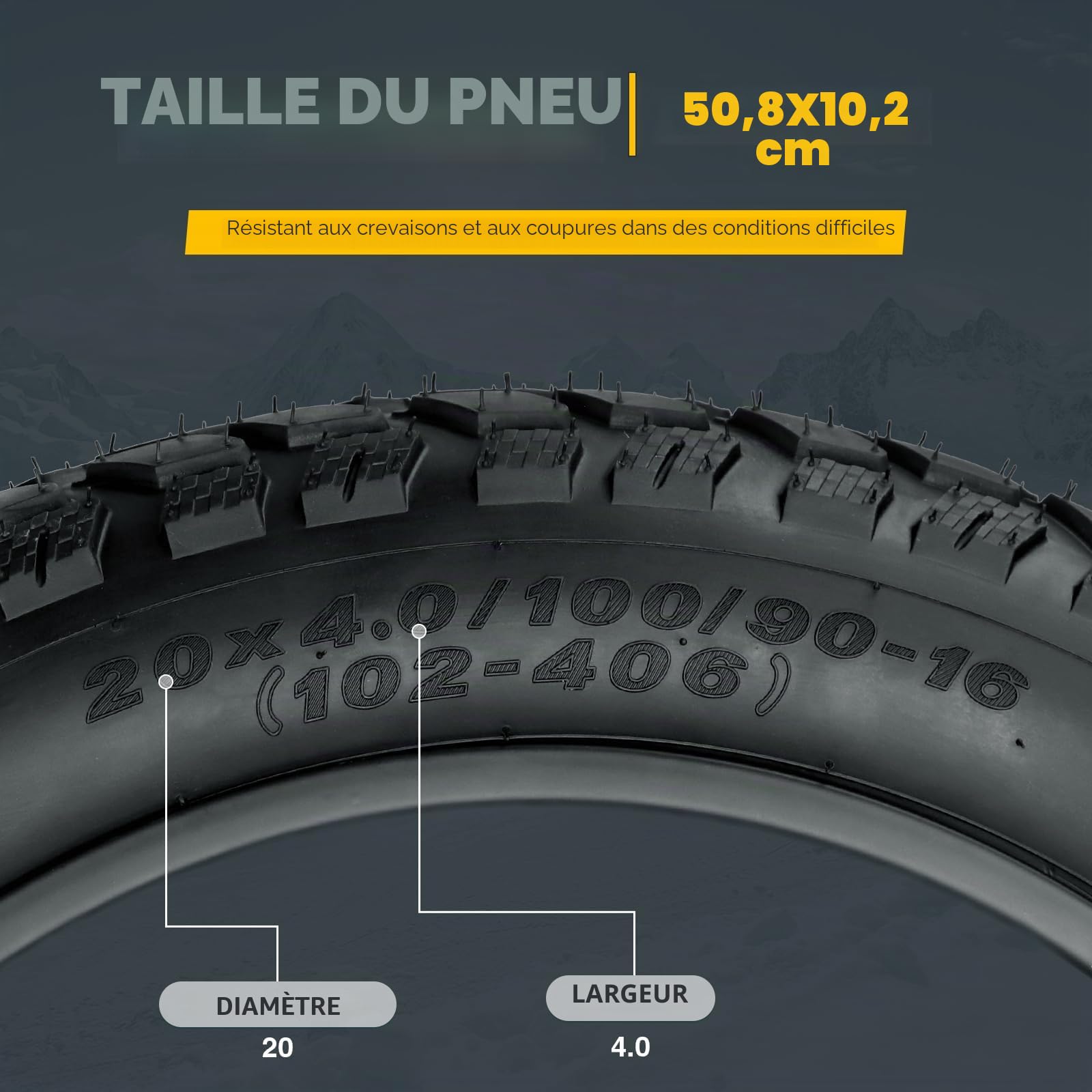 WEEROCK Pneu de vélo électrique robuste 20/26" x 4.0" pliable Fat Tire Fat Tire pour vélo électrique/VTT neige tout terrain
