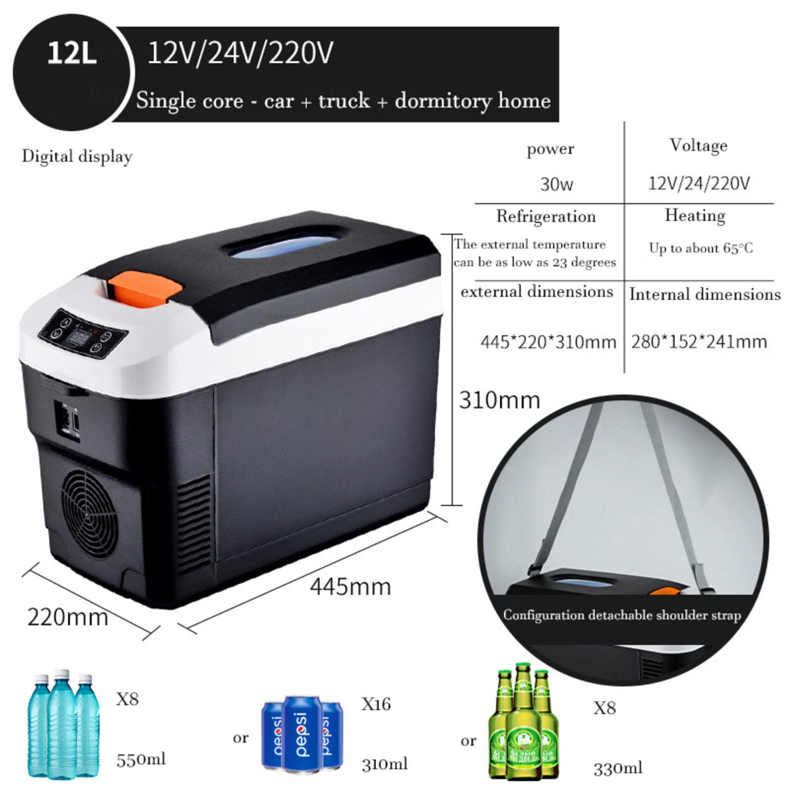 NIBHZ Mini Refrigerador Portátil para Automóvil - Refrigerador Pequeño para Automóvil y Hogar con Pantalla 12V / 24V / 220V Refrigerador para Automóvil Calentador,12L