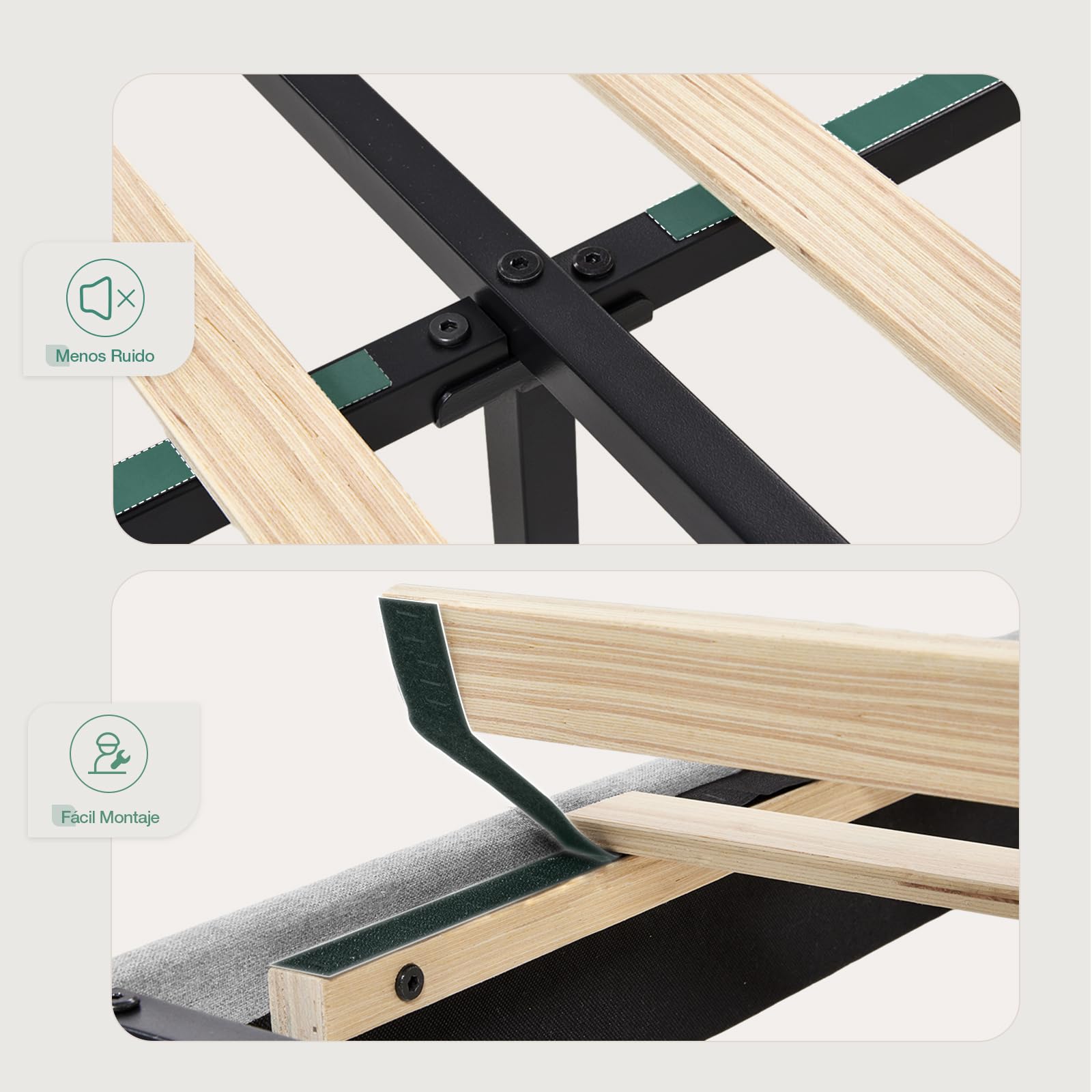 Novilla Somier 180 x 200 cm de Listones de Madera, Estructura de Cama de Laminas de chopo, cabecero tapizado Alto y cómodo de apoyarse, Fácil de Montar, Gris