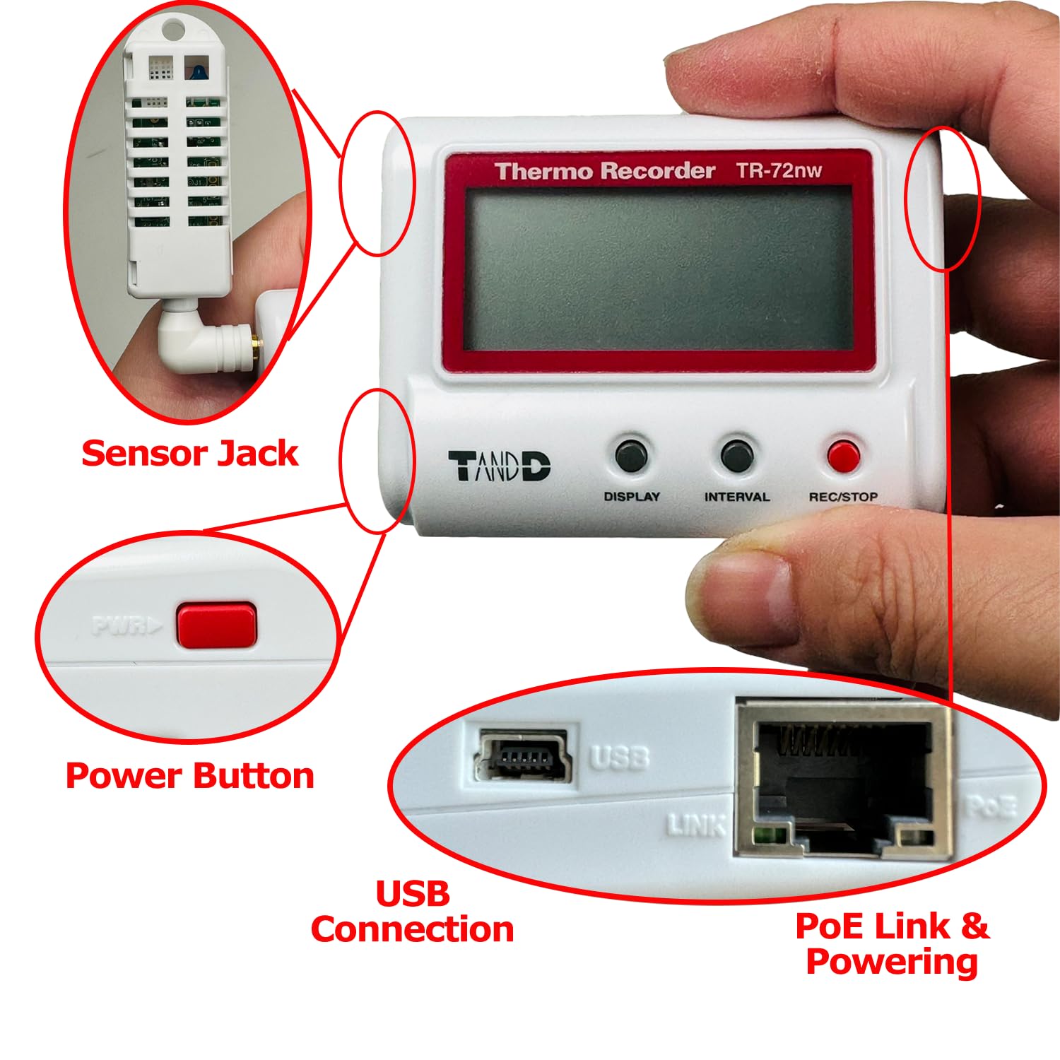 TECPEL TandD TR-72nw Wired LAN Humidity and Temperature Data Logger USB