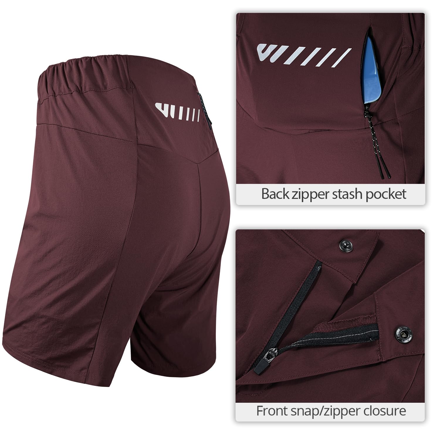 Wulibike Pantaloni da ciclismo da donna, 2 in 1, imbottiti, per mountain bike, da donna, con imbottitura, per equitazione, ciclismo, ciclismo, con chiusura lampo