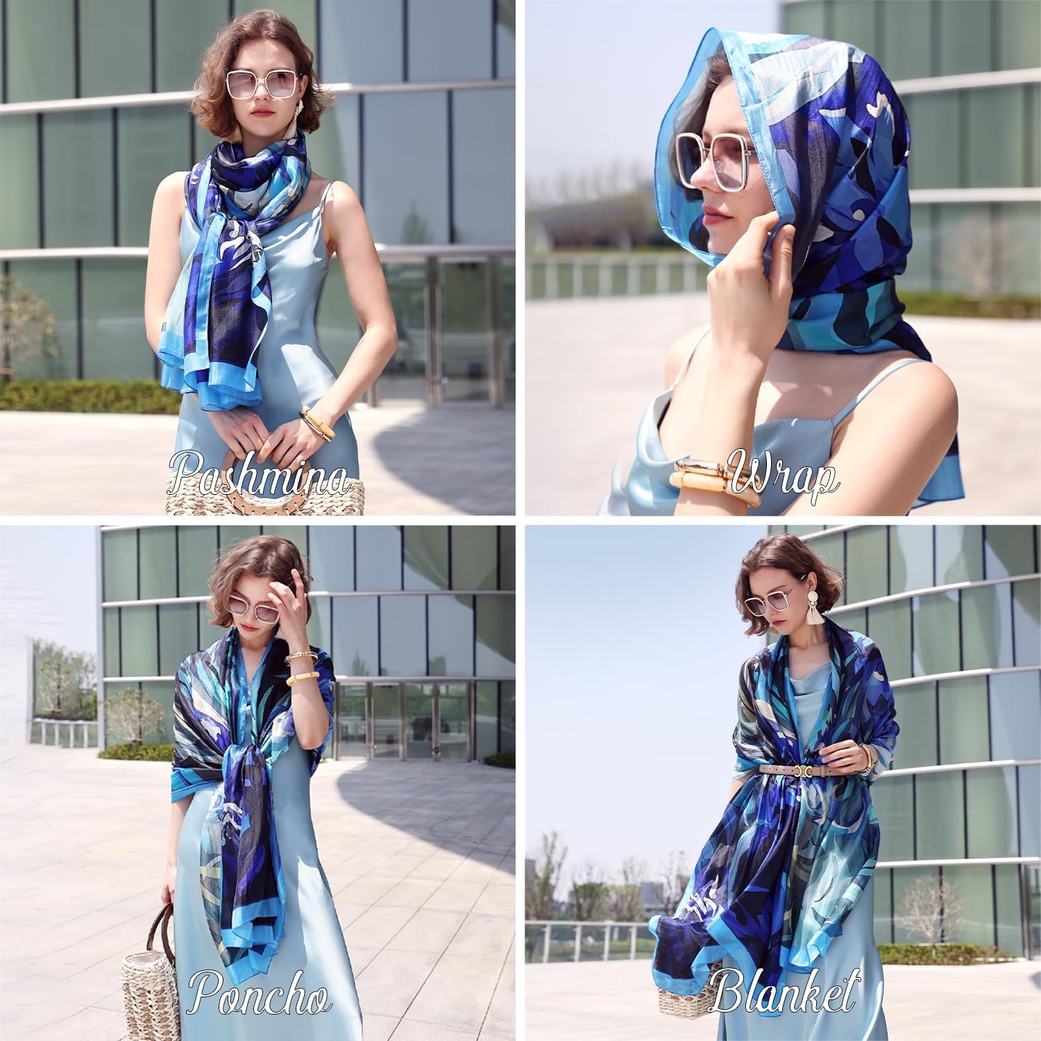 DANA XU Women's 100% Mulberry Satin Silk Pashmina Shawl Wraps Extra Large Floral Scarf for Evening Dresses, Soft Oversized - Image 6