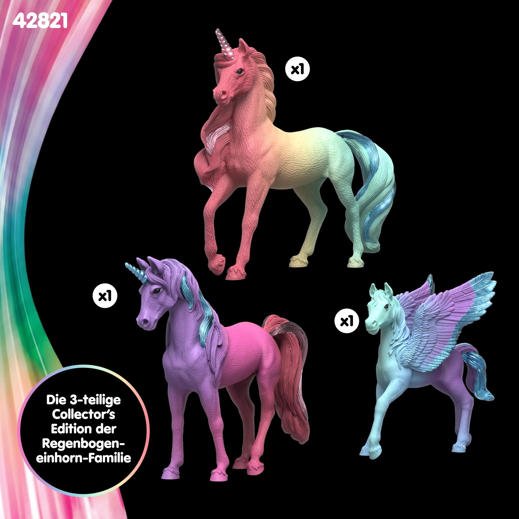 Schleich Collectors Regenbogeneinhörner Set 42821 detaillierte Figuren metallische Details Farbverlauf 3-teilig