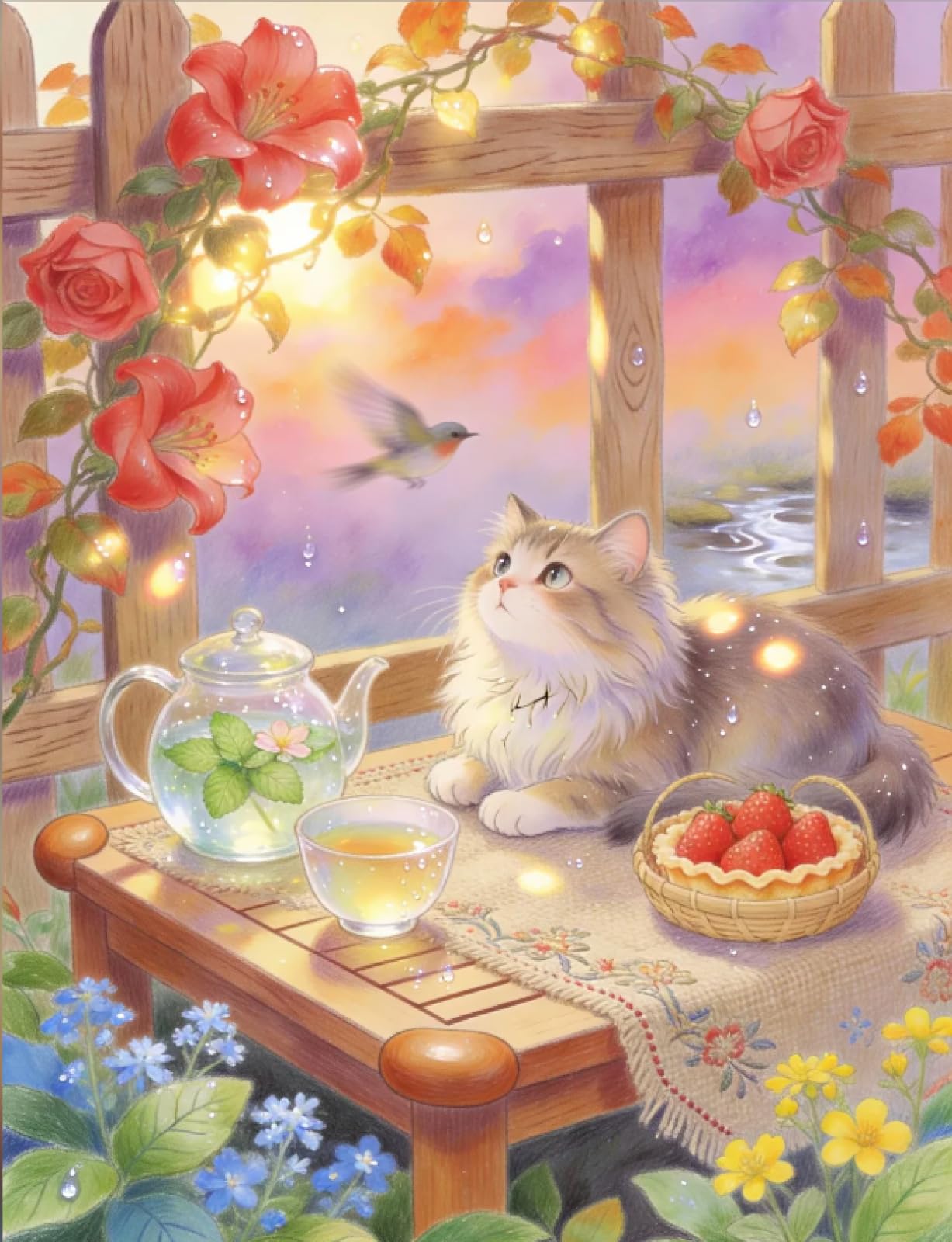 Stithej Pre-Printed Cross Stitch Kit Cats and Birds 11CT for Adult Beginner