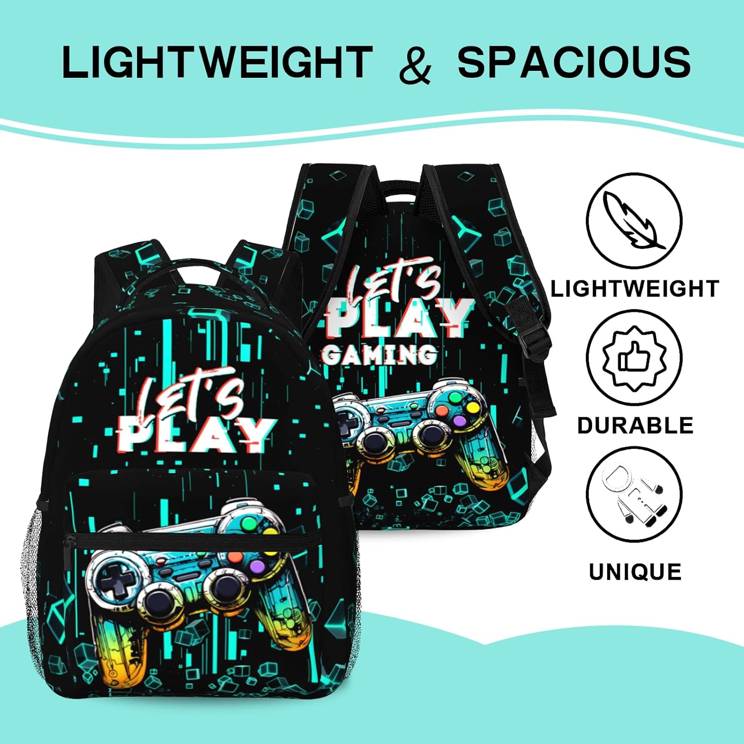 Video Game Backpack For Boys Girls School Backpack for Kids Children Teens Elementary Middle School Students Bookbag Large Capacity Game Schools Bag Ages 6-18 Travel Back Pack