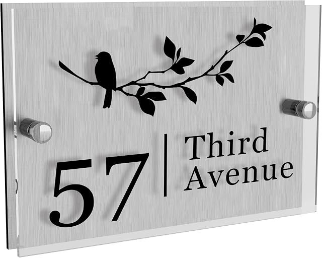 House Numbers Plaques Acrylic Door Number Plaques for Wall Modern House Signs Plaques Personalised Door Signs Modern Glass Effect Rectangle Road Name House Number Plaques(Design 1)