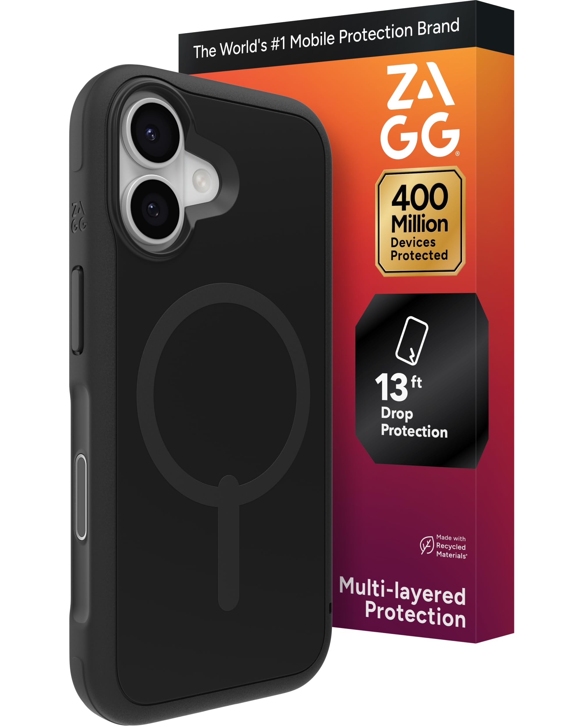 ZAGG Sedona Snap Case for iPhone 17 - Flood Black, Drop Protection (13ft/4m), Graphene-Reinforced Multi-Layer Protection, MagSafe Phone Case with