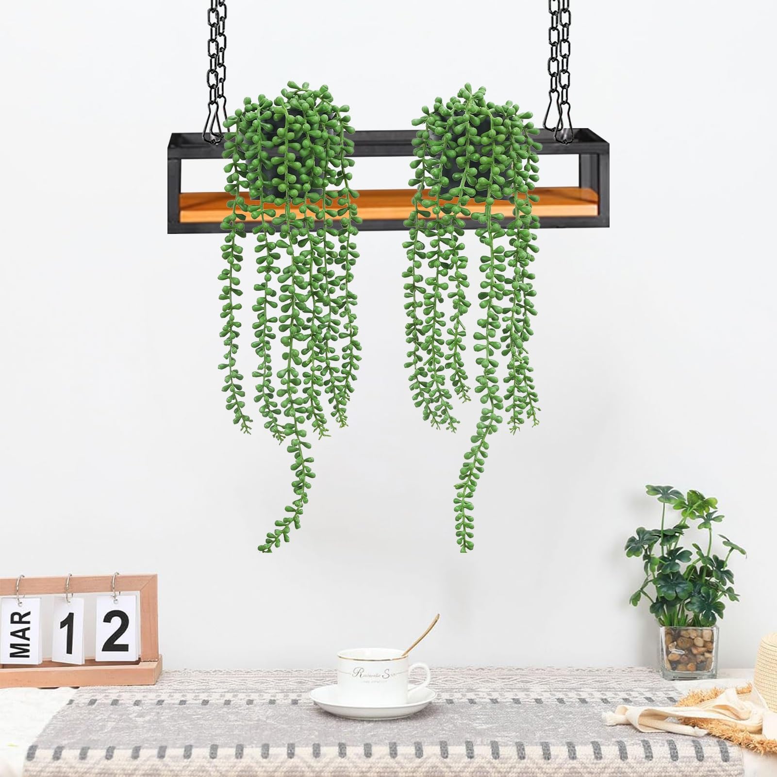 Renmlion Ceiling Shelf Hanging Wood Basket Planter - Ceiling Floating Shelves Flower Plant Pot Stand Wall Mounted Storage Shelving for Home Balcony Bar Cafe Decoration Rack(60x25x15cm)