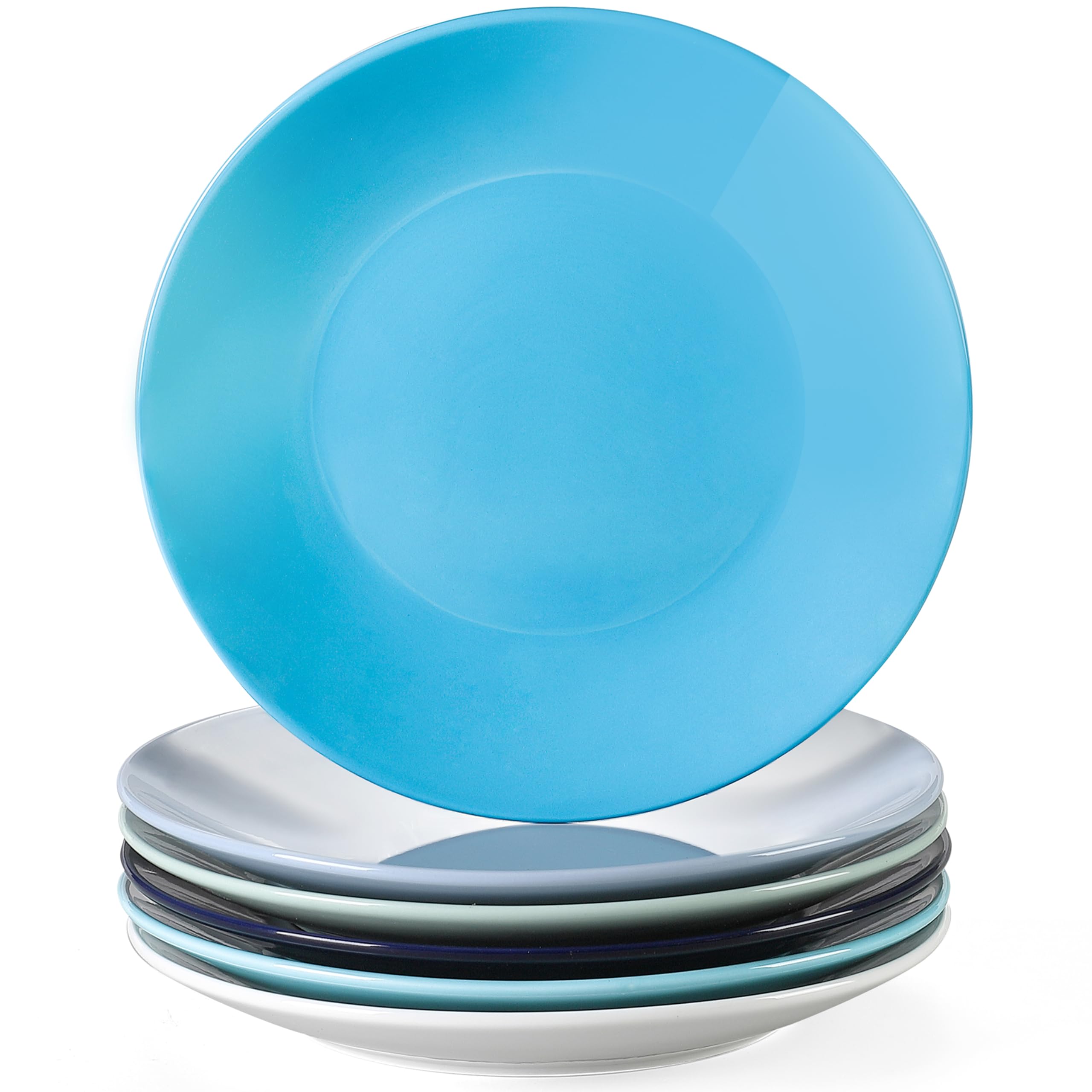 LOVECASA, Series Sweet, 6 Pieces Dessert Plate Porcelain Dinnerware Set Dinner Plate Set Dinner/Salad/Fruit/Snack Plate, Dinner Plate Pack of 6, Blue Series, 21.5 x 21.5 x 2.5 cm