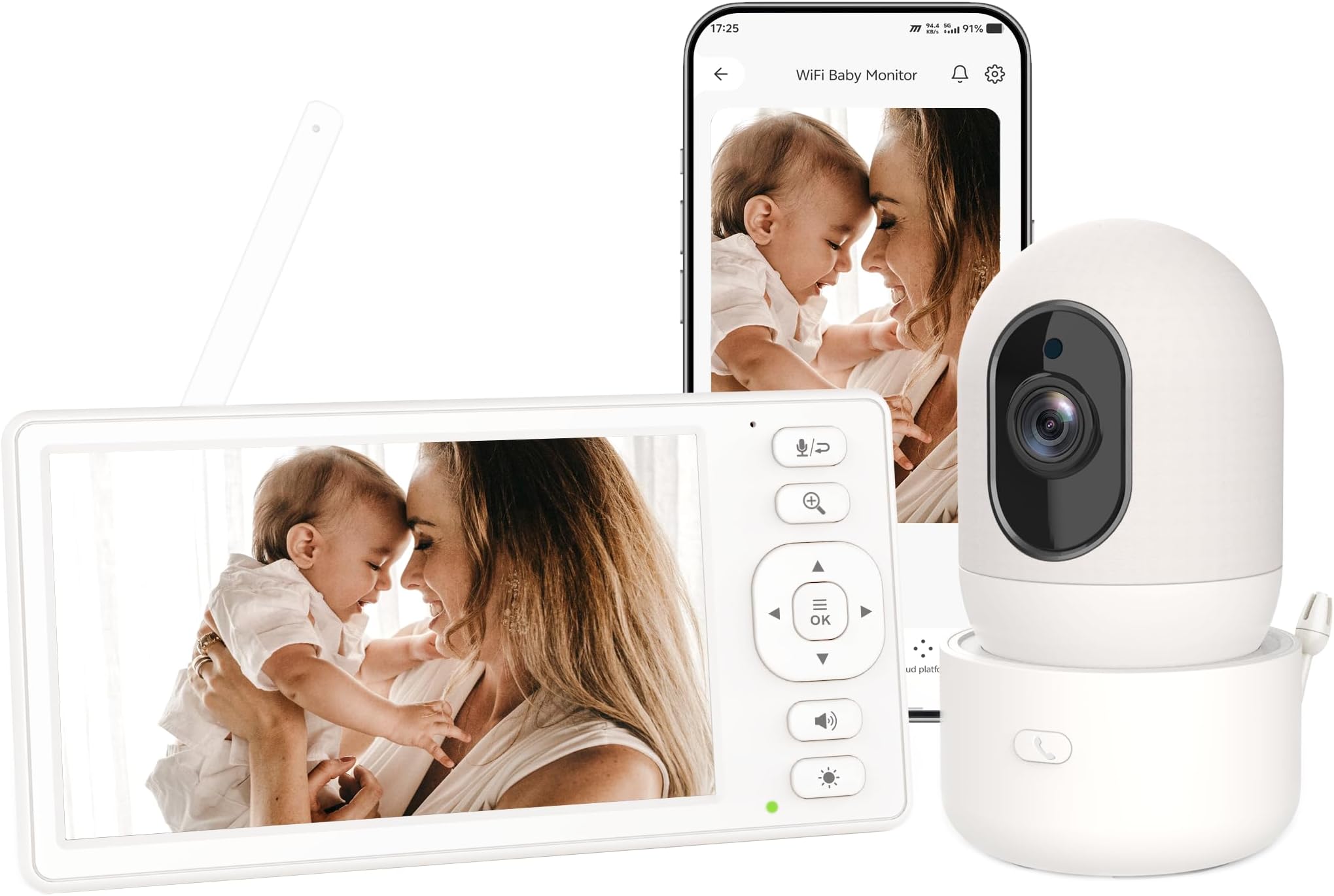 HelloBaby 5.5" 720P HD Video Baby Monitor Camera and Audio No WiFi & WiFi, AI Auto Tracking, Safe Zone, Smart Cry & Motion Detection, 5000mAh Battery, 350° PTZ, Clear Night Vision, 2-Way Talk, VOX