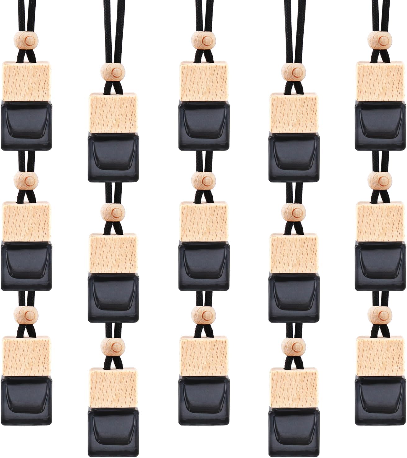15 Pcs Hanging Car Air Freshener Bottle Empty Car Essential Oil Diffuser Bottles Pendant Black Glass Perfume Bottles Aromatherapy Fragrance Bottle Auto Ornaments Decor