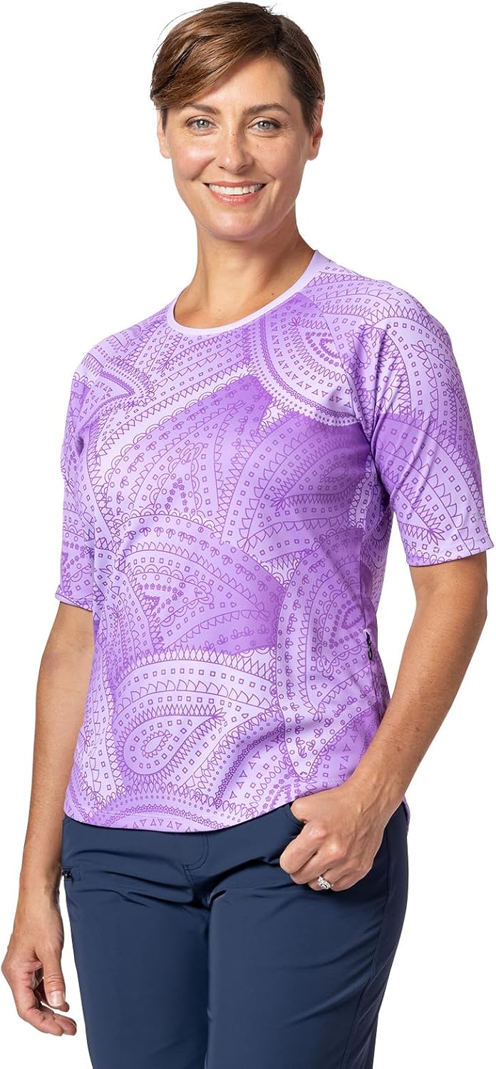 Terry Cycling Jersey Womens Vista Mountain Bike Top, Short Sleeve Top for Women, Semi-Fitted Abrasion Resistant Shirt