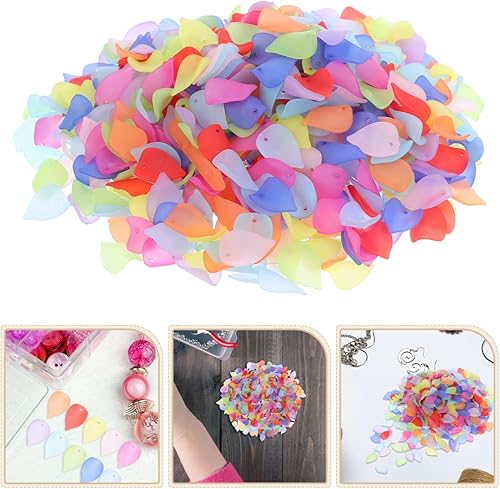 Miniatura 2 de EXCEART 560 cuentas de hojas de pétalos acrílicos esmerilados de colores surtidos con agujero para aretes, collares, joyería, manualidades,