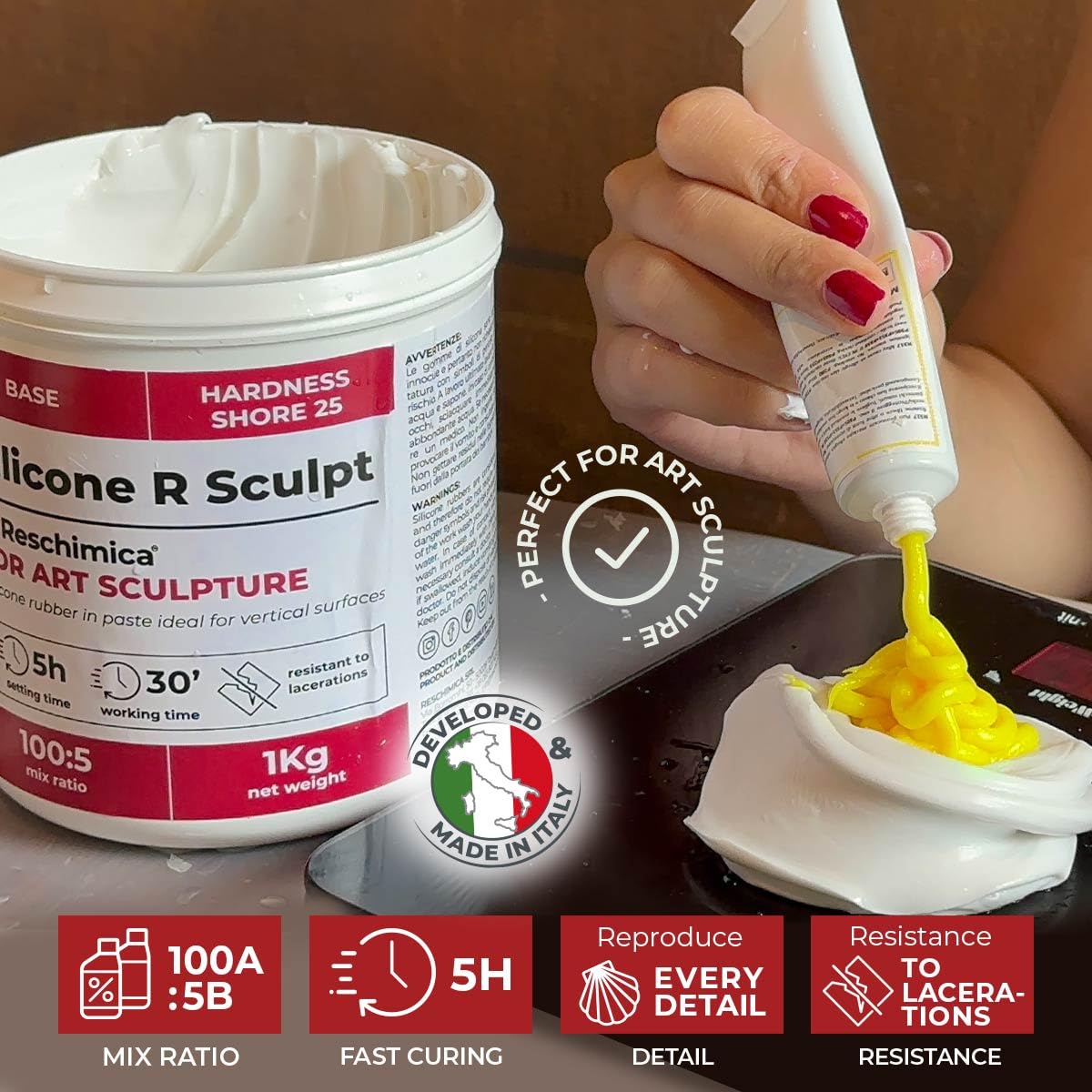 Caucho de silicona en pasta para escultores R SCULPT, Fácil y práctico de usar, Para aplicaciones verticales grandes y pequeñas, Maquetistas DIY, Bricolaje (1 kg)