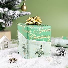 WRAPAHOLIC 30 Inch Jumbo Reversible Green Christmas Wrapping Paper - 30 Inch x 100 Feet Jumbo Roll Watercolor Green Christmas Tree Wrapping Paper with Metallic Foil Shine for Holiday, Party