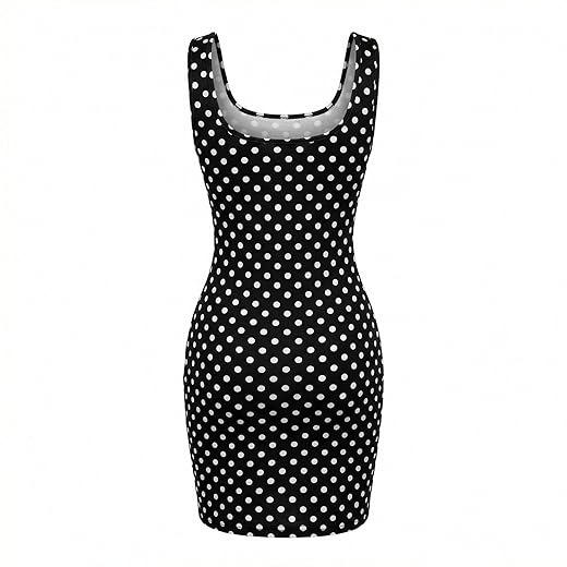 Vestido Bodycon Preto com Pontos Brancos 94% Poly + 6% Elástica | Modelo Regata Ajustado
