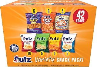 Utz Snack Variety Pack (42 Count): Potato Chips, Cheese Curls, Popcorn, Party Mix - Individual Travel Snacks for Lunches & Vending