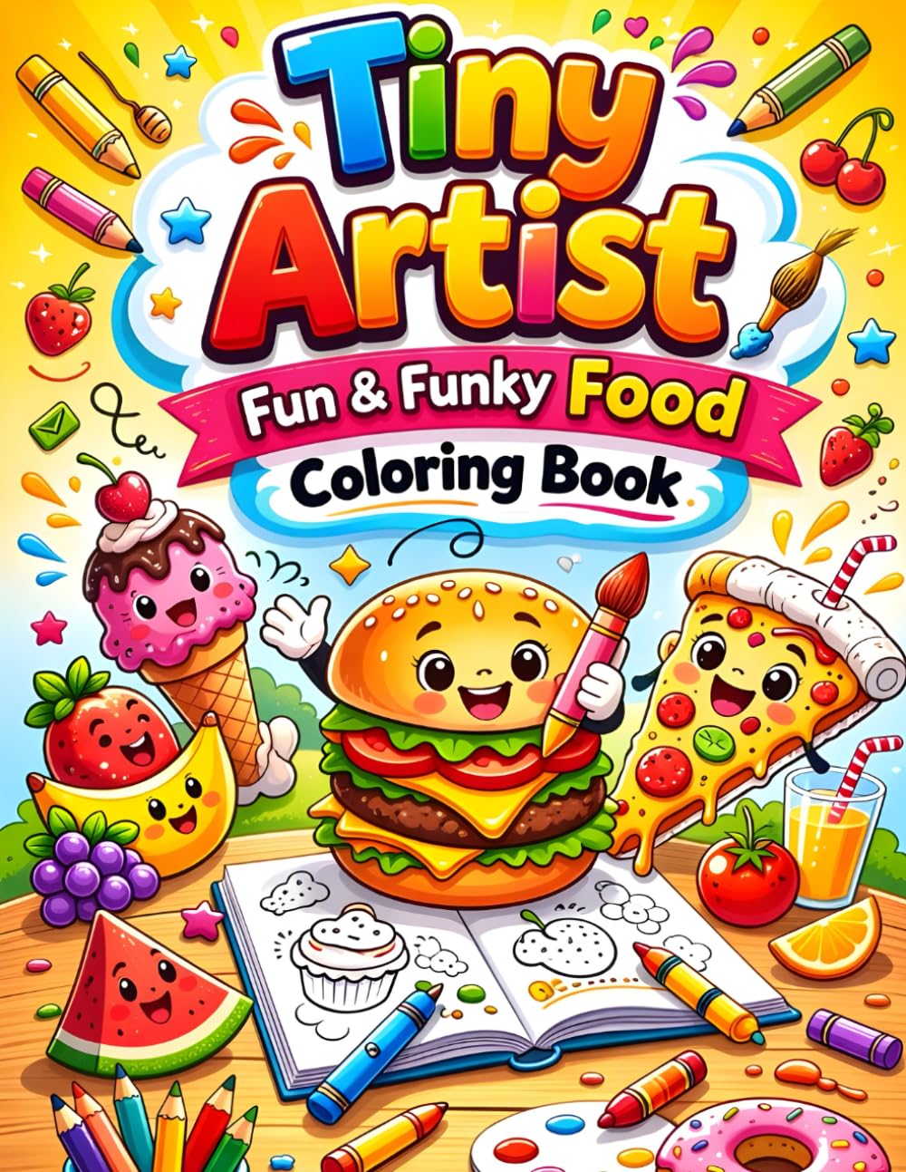 Tiny Artist: Coloring Book for Kids Ages 3–5: Cute Fruits, Chocolates, Ice Creams & Tasty Treats | Fun & Funky Food Coloring Book for Toddlers and Preschoolers