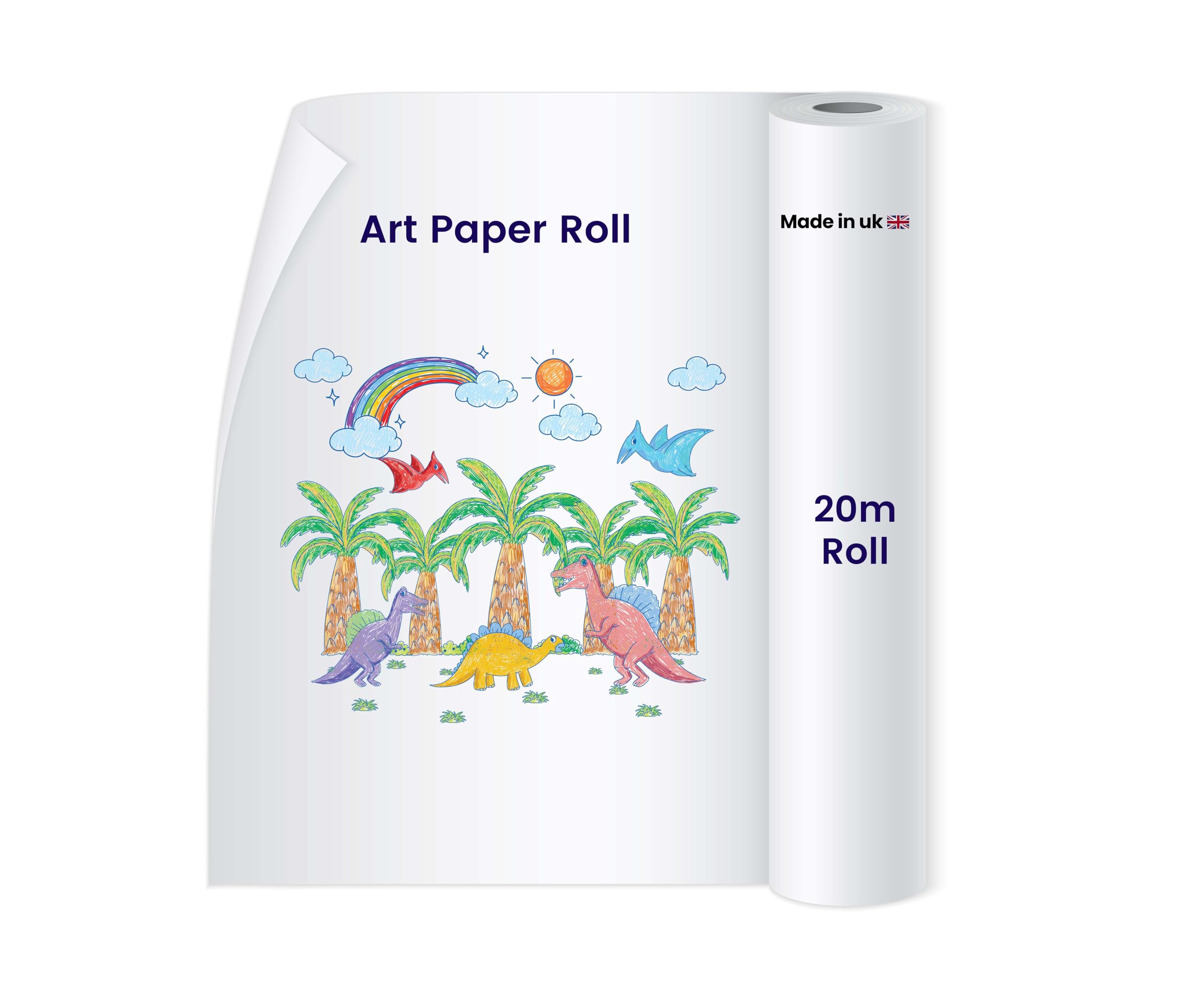 White Drawing Paper Roll (38cm x20m) – Recycled Thick Art Paper for Drawing, Painting, Sketching & Wrapping | Drawing Paper for Kids, School, Roll for Easels, Toddlers & Adults