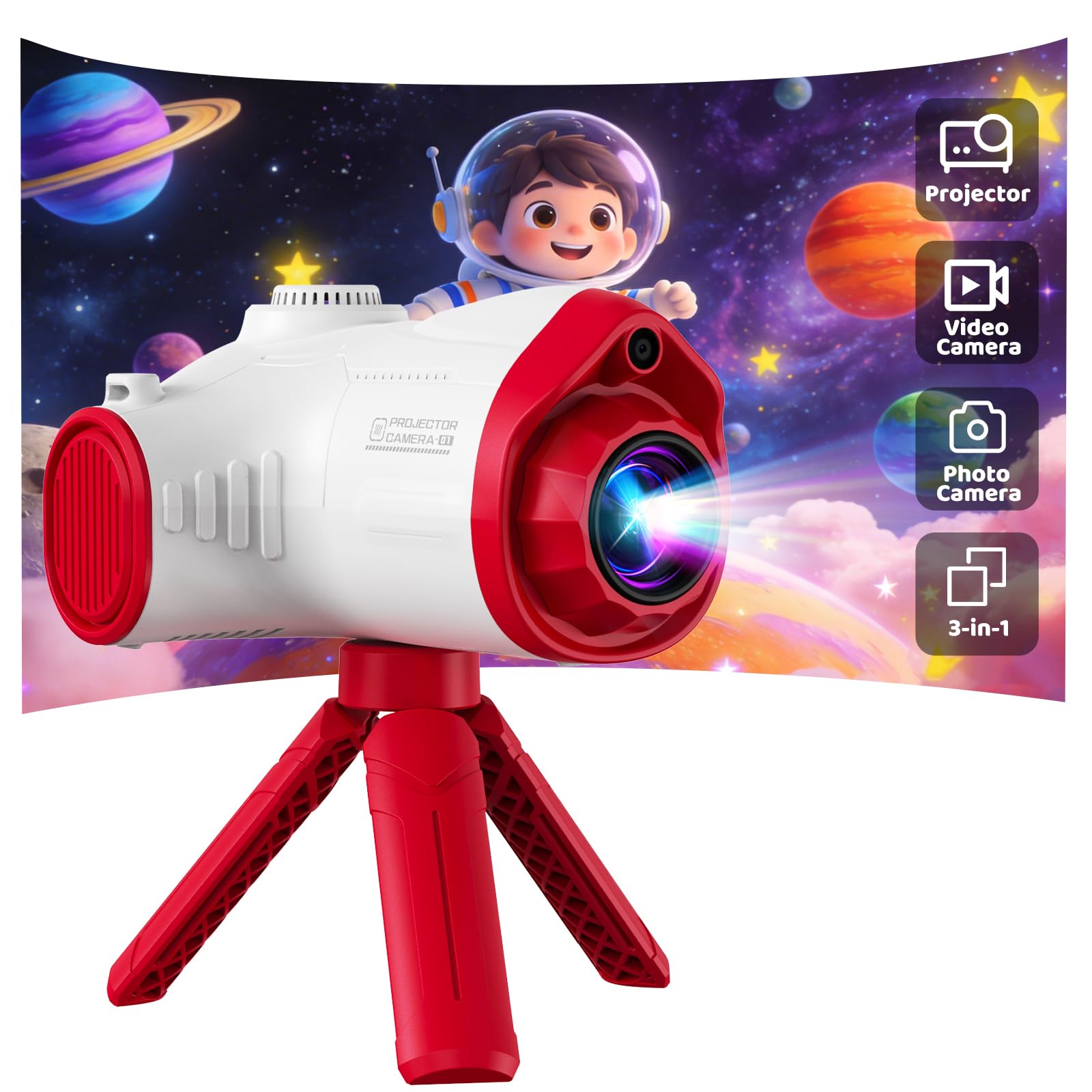 Macchina Fotografica per Bambini, Usteetic Proiettore Fotocamera per Bambini 1080P Fotocamera Digitale Regalo di Natale Giocattolo per 3 4 5 6 8 7 9 10 11 12 Anni Ragazzi e Ragazze, Astronave