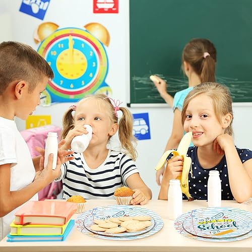 Miniatura 6 de Whaline 50 platos de papel para el regreso a clases, platos desechables redondos de 9 pulgadas y 7 pulgadas, para la temporada escolar, impresiones